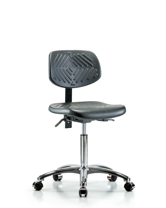 Blue Ridge Ergonomics PMBCH-CR-T0-A0-NF-CC-BLK Polyurethane Chair Chrome - Medium Bench Height with Casters in Black Polyurethane