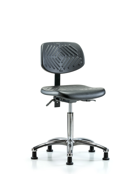 Blue Ridge Ergonomics PMBCH-CR-T1-A0-NF-RG-BLK Polyurethane Chair Chrome - Medium Bench Height with Seat Tilt & Stationary Glides in Black Polyurethane