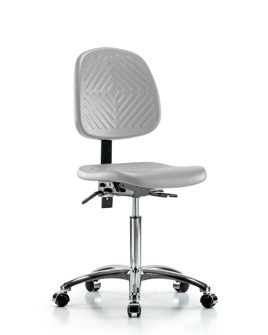 Blue Ridge Ergonomics PMBCH-MB-CR-T0-A0-NF-CC-GRY Polyurethane Chair Chrome - Medium Bench Height with Medium Back & Casters in Gray Polyurethane