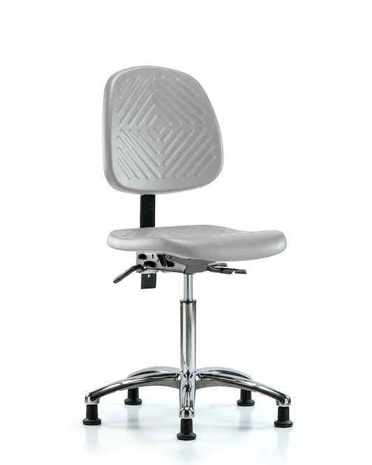Blue Ridge Ergonomics PMBCH-MB-CR-T1-A0-NF-RG-GRY Polyurethane Chair Chrome - Medium Bench Height with Medium Back, Seat Tilt, & Stationary Glides in Gray Polyurethane