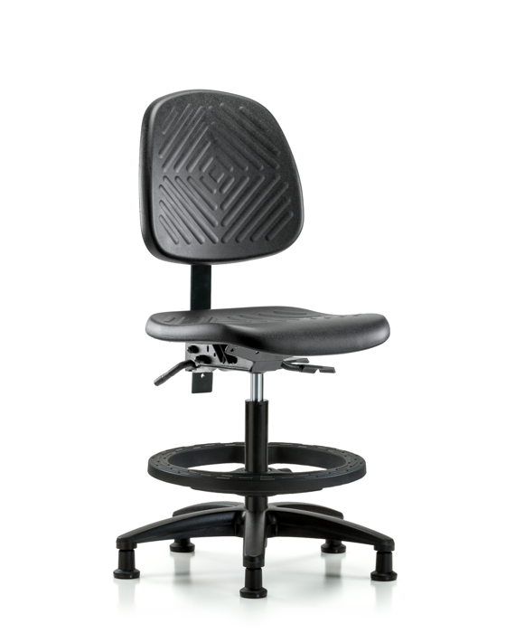 Blue Ridge Ergonomics PMBCH-MB-RG-T0-A0-BF-RG-BLK Polyurethane Chair - Medium Bench Height with Medium Back, Black Foot Ring, & Stationary Glides in Black Polyurethane