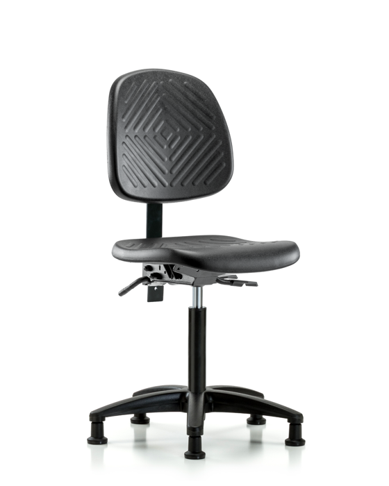 Blue Ridge Ergonomics PMBCH-MB-RG-T0-A0-NF-RG-BLK Polyurethane Chair - Medium Bench Height with Medium Back & Stationary Glides in Black Polyurethane
