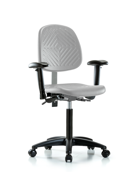 Blue Ridge Ergonomics PMBCH-MB-RG-T0-A1-NF-RG-GRY Polyurethane Chair - Medium Bench Height with Medium Back, Adjustable Arms, & Stationary Glides in Gray Polyurethane