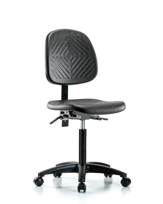 Blue Ridge Ergonomics PMBCH-MB-RG-T1-A0-NF-RC-BLK Polyurethane Chair - Medium Bench Height with Medium Back, Seat Tilt, & Casters in Black Polyurethane