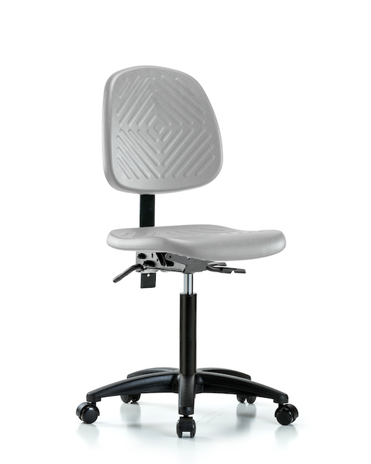 Blue Ridge Ergonomics PMBCH-MB-RG-T1-A0-NF-RC-GRY Polyurethane Chair - Medium Bench Height with Medium Back, Seat Tilt, & Casters in Gray Polyurethane