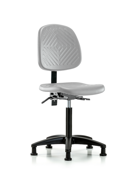 Blue Ridge Ergonomics PMBCH-MB-RG-T1-A0-NF-RG-GRY Polyurethane Chair - Medium Bench Height with Medium Back, Seat Tilt, & Stationary Glides in Gray Polyurethane