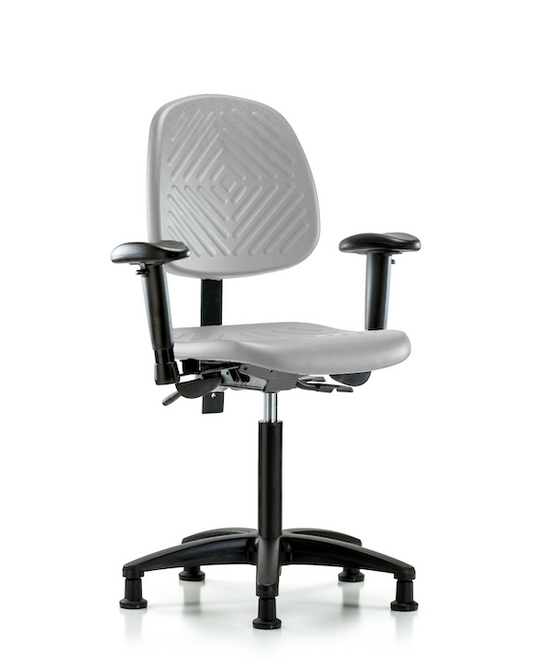Blue Ridge Ergonomics PMBCH-MB-RG-T1-A1-NF-RG-GRY Polyurethane Chair - Medium Bench Height with Medium Back, Seat Tilt, Adjustable Arms, & Stationary Glides in Gray Polyurethane