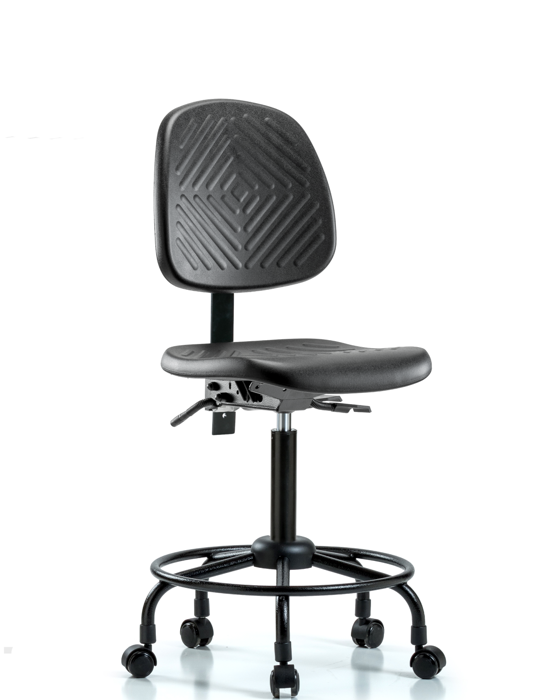 Blue Ridge Ergonomics PMBCH-MB-RT-T0-A0-RC-BLK Polyurethane Chair with Round Tube Base - Medium Bench Height with Medium Back & Casters in Black Polyurethane