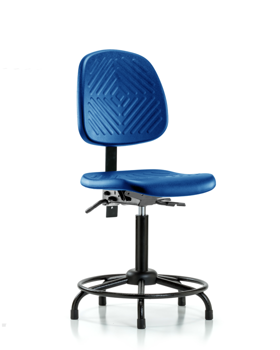 Blue Ridge Ergonomics PMBCH-MB-RT-T0-A0-RG-BLU Polyurethane Chair with Round Tube Base - Medium Bench Height with Medium Back & Stationary Glides in Blue Polyurethane