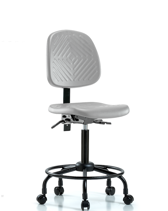 Blue Ridge Ergonomics PMBCH-MB-RT-T1-A0-RC-GRY Polyurethane Chair with Round Tube Base - Medium Bench Height with Medium Back, Seat Tilt, & Casters in Gray Polyurethane