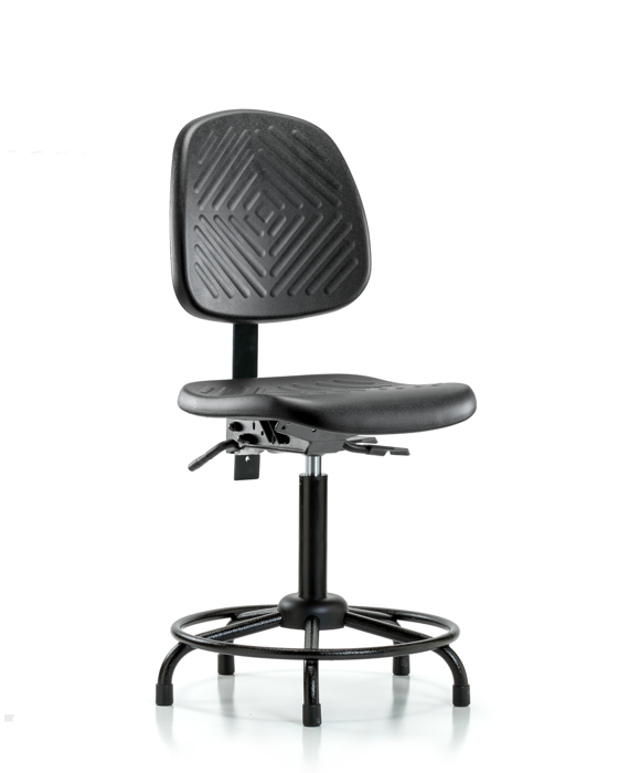 Blue Ridge Ergonomics PMBCH-MB-RT-T1-A0-RG-BLK Polyurethane Chair with Round Tube Base - Medium Bench Height with Medium Back, Seat Tilt, & Stationary Glides in Black Polyurethane