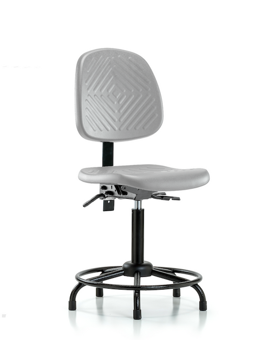 Blue Ridge Ergonomics PMBCH-MB-RT-T1-A0-RG-GRY Polyurethane Chair with Round Tube Base - Medium Bench Height with Medium Back, Seat Tilt, & Stationary Glides in Gray Polyurethane