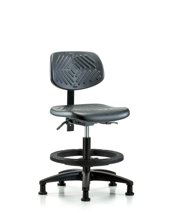 Blue Ridge Ergonomics PMBCH-RG-T0-A0-BF-RG-BLK Polyurethane Chair - Medium Bench Height with Black Foot Ring & Stationary Glides in Black Polyurethane