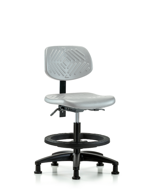 Blue Ridge Ergonomics PMBCH-RG-T0-A0-BF-RG-GRY Polyurethane Chair - Medium Bench Height with Black Foot Ring & Stationary Glides in Gray Polyurethane
