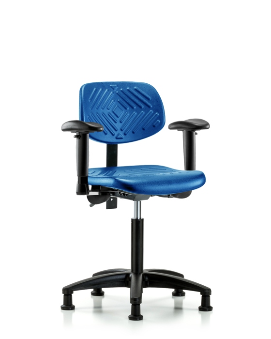 Blue Ridge Ergonomics PMBCH-RG-T0-A1-NF-RG-BLU Polyurethane Chair - Medium Bench Height with Adjustable Arms & Stationary Glides in Blue Polyurethane