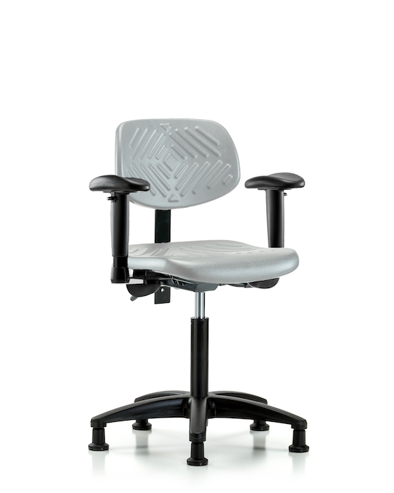 Blue Ridge Ergonomics PMBCH-RG-T0-A1-NF-RG-GRY Polyurethane Chair - Medium Bench Height with Adjustable Arms & Stationary Glides in Gray Polyurethane