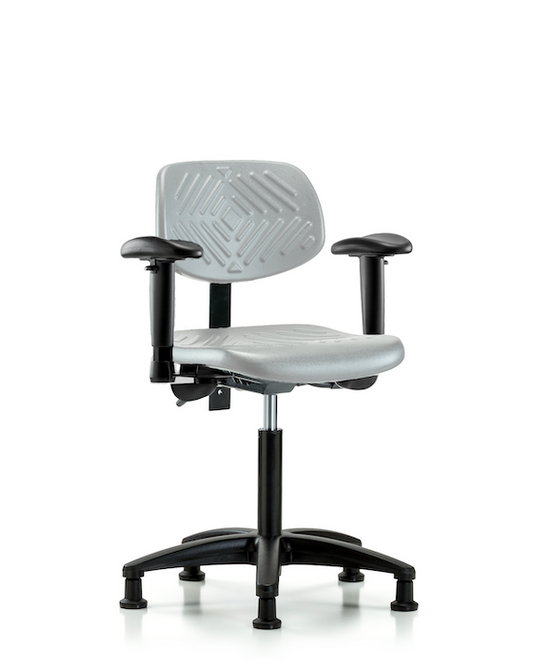 Blue Ridge Ergonomics PMBCH-RG-T0-A1-NF-RG-GRY Polyurethane Chair - Medium Bench Height with Adjustable Arms & Stationary Glides in Gray Polyurethane