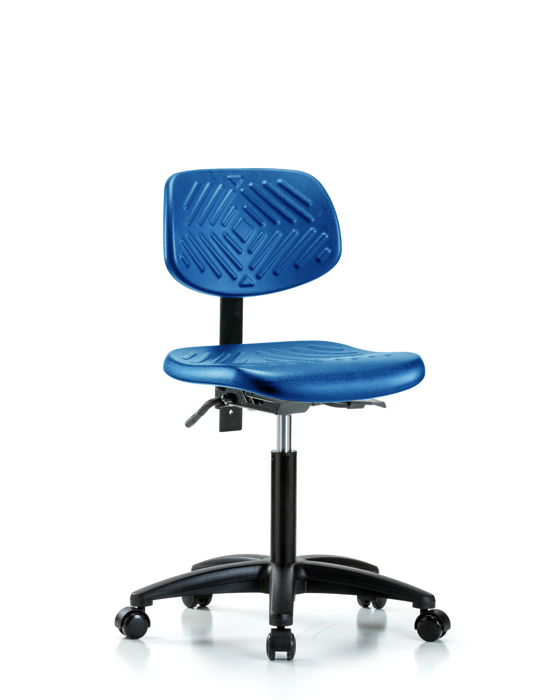 Blue Ridge Ergonomics PMBCH-RG-T1-A0-NF-RC-BLU Polyurethane Chair - Medium Bench Height with Seat Tilt & Casters in Blue Polyurethane