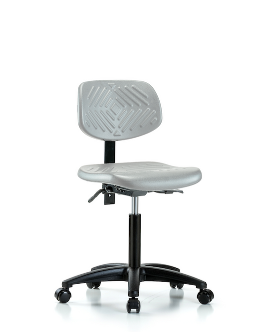 Blue Ridge Ergonomics PMBCH-RG-T1-A0-NF-RC-GRY Polyurethane Chair - Medium Bench Height with Seat Tilt & Casters in Gray Polyurethane