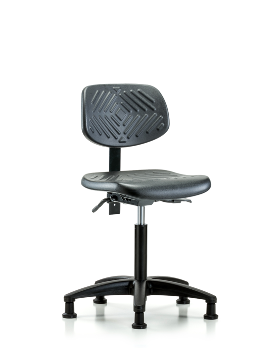 Blue Ridge Ergonomics PMBCH-RG-T1-A0-NF-RG-BLK Polyurethane Chair - Medium Bench Height with Seat Tilt & Stationary Glides in Black Polyurethane