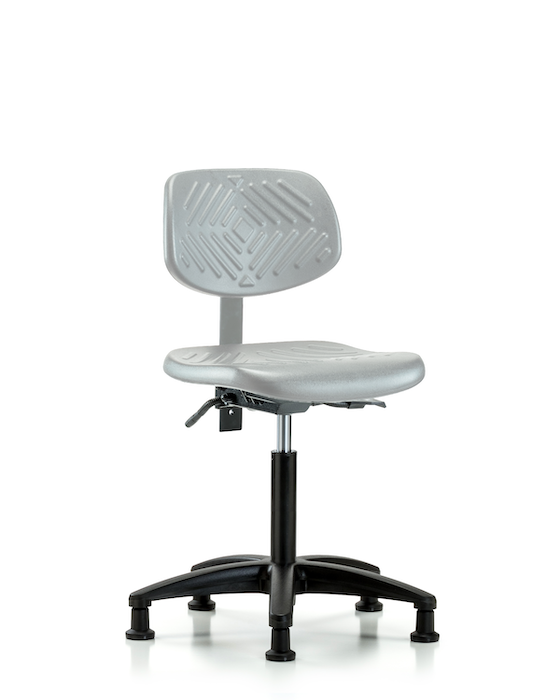 Blue Ridge Ergonomics PMBCH-RG-T1-A0-NF-RG-GRY Polyurethane Chair - Medium Bench Height with Seat Tilt & Stationary Glides in Gray Polyurethane
