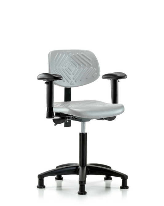 Blue Ridge Ergonomics PMBCH-RG-T1-A1-NF-RG-GRY Polyurethane Chair - Medium Bench Height with Seat Tilt, Adjustable Arms, & Stationary Glides in Gray Polyurethane