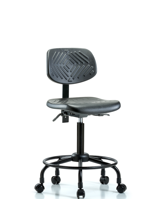Blue Ridge Ergonomics PMBCH-RT-T0-A0-RC-BLK Polyurethane Chair Round Tube Base - Medium Bench Height with Casters in Black Polyurethane