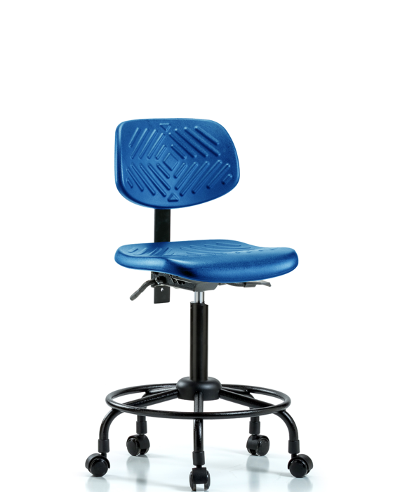 Blue Ridge Ergonomics PMBCH-RT-T0-A0-RC-BLU Polyurethane Chair Round Tube Base - Medium Bench Height with Casters in Blue Polyurethane