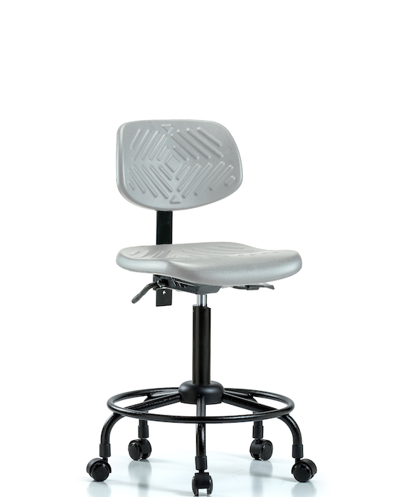 Blue Ridge Ergonomics PMBCH-RT-T0-A0-RC-GRY Polyurethane Chair Round Tube Base - Medium Bench Height with Casters in Gray Polyurethane