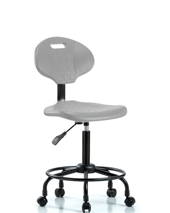 Blue Ridge Ergonomics PMBCH-RT-T1-A0-RC-GRY Polyurethane Chair Round Tube Base - Medium Bench Height with Seat Tilt & Casters in Gray Polyurethane