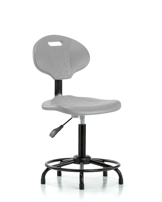 Blue Ridge Ergonomics PMBCH-RT-T1-A0-RG-GRY Polyurethane Chair Round Tube Base - Medium Bench Height with Seat Tilt & Stationary Glides in Gray Polyurethane