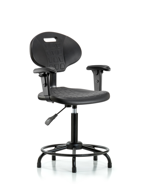 Blue Ridge Ergonomics PMBCH-RT-T1-A1-RG-BLK Polyurethane Chair Round Tube Base - Medium Bench Height with Seat Tilt, Adjustable Arms, & Stationary Glides in Black Polyurethane