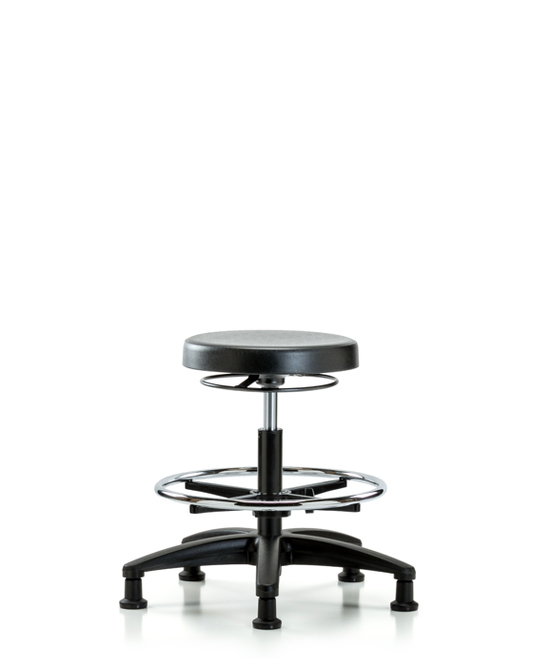 Blue Ridge Ergonomics PMBSO-RG-CF-RG Polyurethane Stool - Medium Bench Height with Chrome Foot Ring & Stationary Glides
