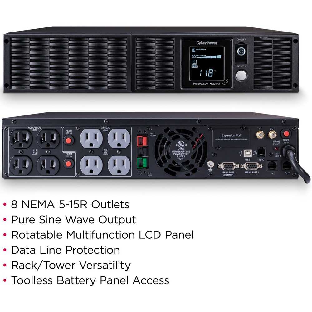 CyberPower PR1500RTXL2UTAA TAA Compliant UPS Systems - 1500VA/1500W, NEMA 5-15P, 2U, Rack / Tower, Sine Wave, 8 Outlets, LCD, PowerPanel® Business, $400000 CEG, 3YR Warranty