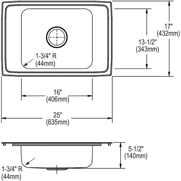 Elkay PSDKAD251755 Celebrity® Stainless Steel 25" x 17" x 5-1/2" Single Bowl Drop-in Classroom ADA Sink
