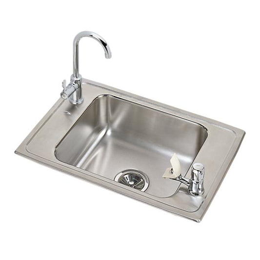 Elkay PSDKR2517C Celebrity® Stainless Steel 25" x 17" x 7-1/8" 2-Hole Single Bowl Drop-in Classroom Sink and Faucet / Bubbler Kit