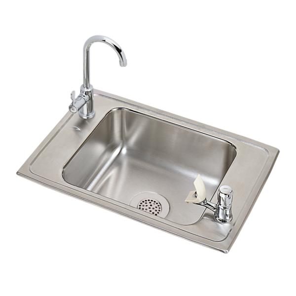 Elkay PSDKR2517VRC Celebrity Stainless Steel 25" x 17" x 7-1/8" 2-Hole Single Bowl Drop-in Classroom Sink and Faucet Kit