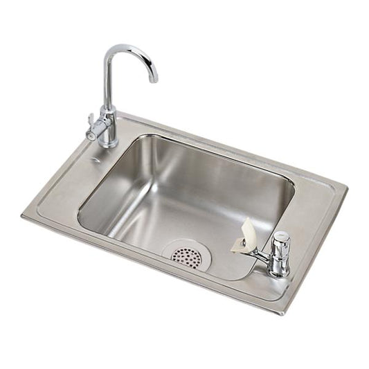 Elkay PSDKR2517VRC Celebrity Stainless Steel 25" x 17" x 7-1/8" 2-Hole Single Bowl Drop-in Classroom Sink and Faucet Kit