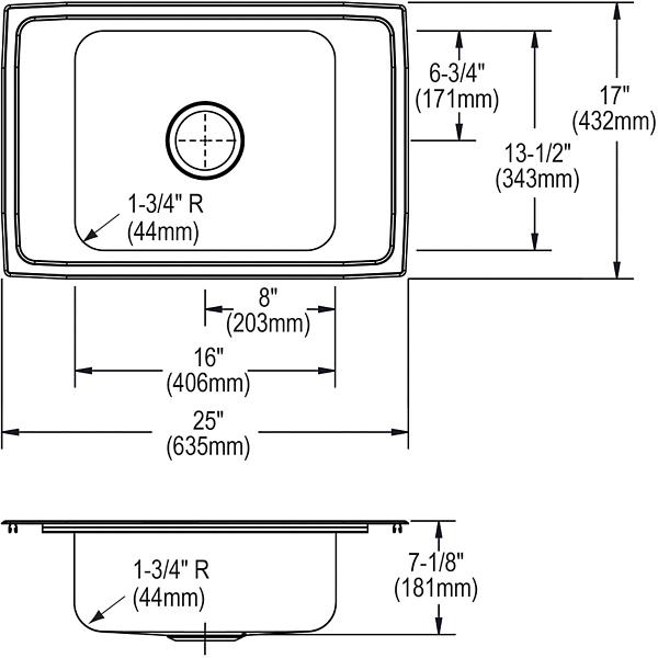 Elkay PSDKR2517 Celebrity® Stainless Steel 25" x 17" x 7-1/8" Single Bowl Drop-in Classroom Sink