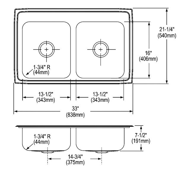 Elkay PSR3321 Celebrity® Stainless Steel 33" x 21-1/4" x 7-1/2" Equal Double Bowl Drop-in Sink