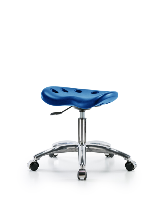 Blue Ridge Ergonomics PTDHSL-CR-CC-BLU Polyurethane Tractor Stool Chrome - Desk Height with Chrome Casters in Blue Polyurethane