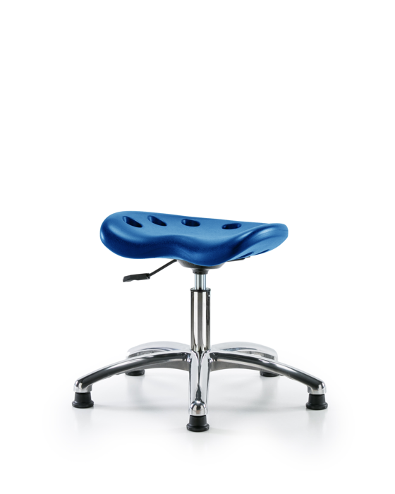 Blue Ridge Ergonomics PTDHSL-CR-RG-BLU Polyurethane Tractor Stool Chrome - Desk Height with Stationary Glides in Blue Polyurethane