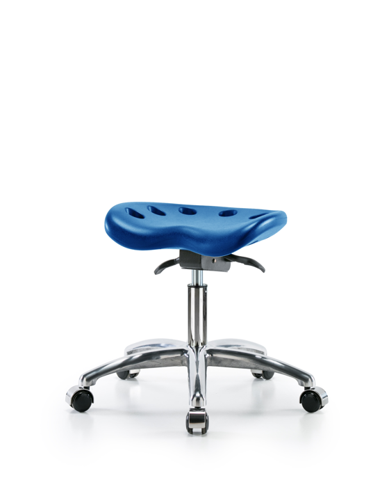 Blue Ridge Ergonomics PTDHSO-CR-CC-BLU Polyurethane Tractor Sit-Stand Stool Chrome - Desk Height with Chrome Casters in Blue Polyurethane