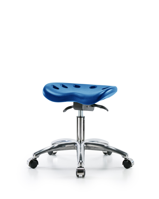 Blue Ridge Ergonomics PTDHSO-CR-CC-BLU Polyurethane Tractor Sit-Stand Stool Chrome - Desk Height with Chrome Casters in Blue Polyurethane