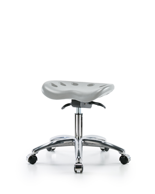 Blue Ridge Ergonomics PTDHSO-CR-CC-GRY Polyurethane Tractor Sit-Stand Stool Chrome - Desk Height with Chrome Casters in Gray Polyurethane