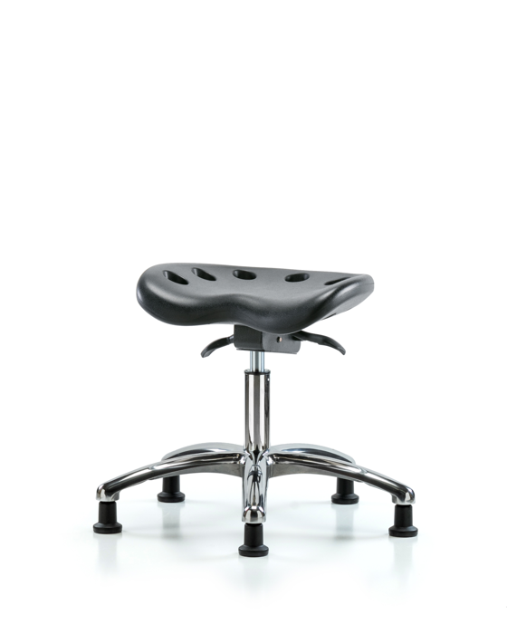 Blue Ridge Ergonomics PTDHSO-CR-RG-BLK Polyurethane Tractor Sit-Stand Stool Chrome - Desk Height with Stationary Glides in Black Polyurethane