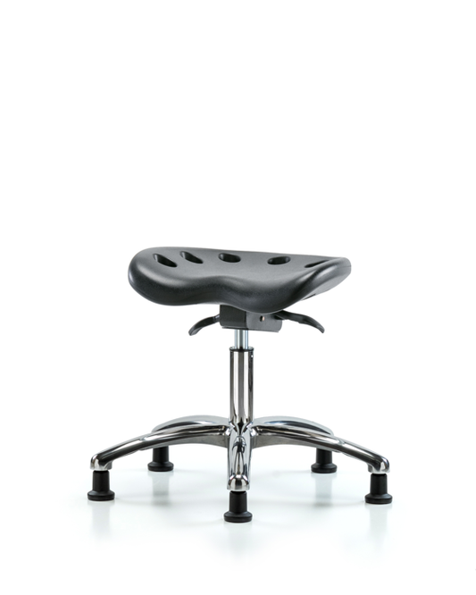 Blue Ridge Ergonomics PTDHSO-CR-RG-BLK Polyurethane Tractor Sit-Stand Stool Chrome - Desk Height with Stationary Glides in Black Polyurethane