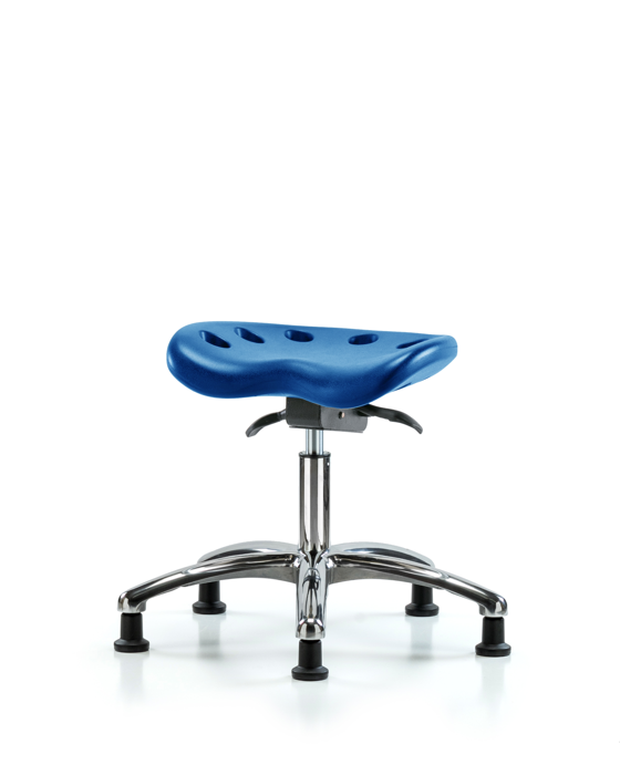 Blue Ridge Ergonomics PTDHSO-CR-RG-BLU Polyurethane Tractor Sit-Stand Stool Chrome - Desk Height with Stationary Glides in Blue Polyurethane