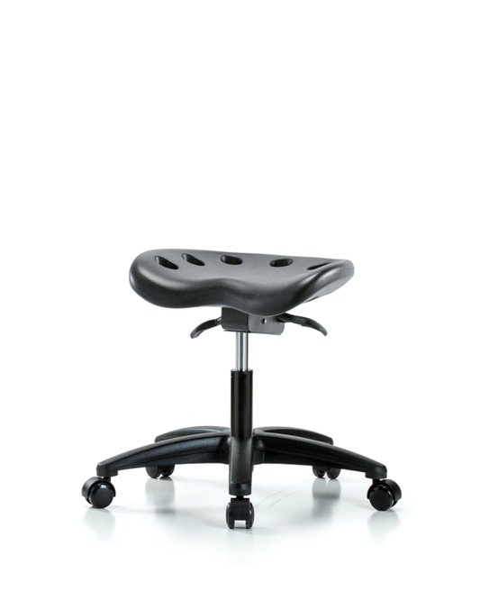 Blue Ridge Ergonomics PTDHSO-RG-RC-BLK Polyurethane Tractor Sit-Stand Stool - Desk Height with Casters in Black Polyurethane