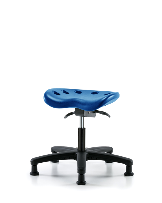 Blue Ridge Ergonomics PTDHSO-RG-RG-BLU Polyurethane Tractor Sit-Stand Stool - Desk Height with Stationary Glides in Blue Polyurethane